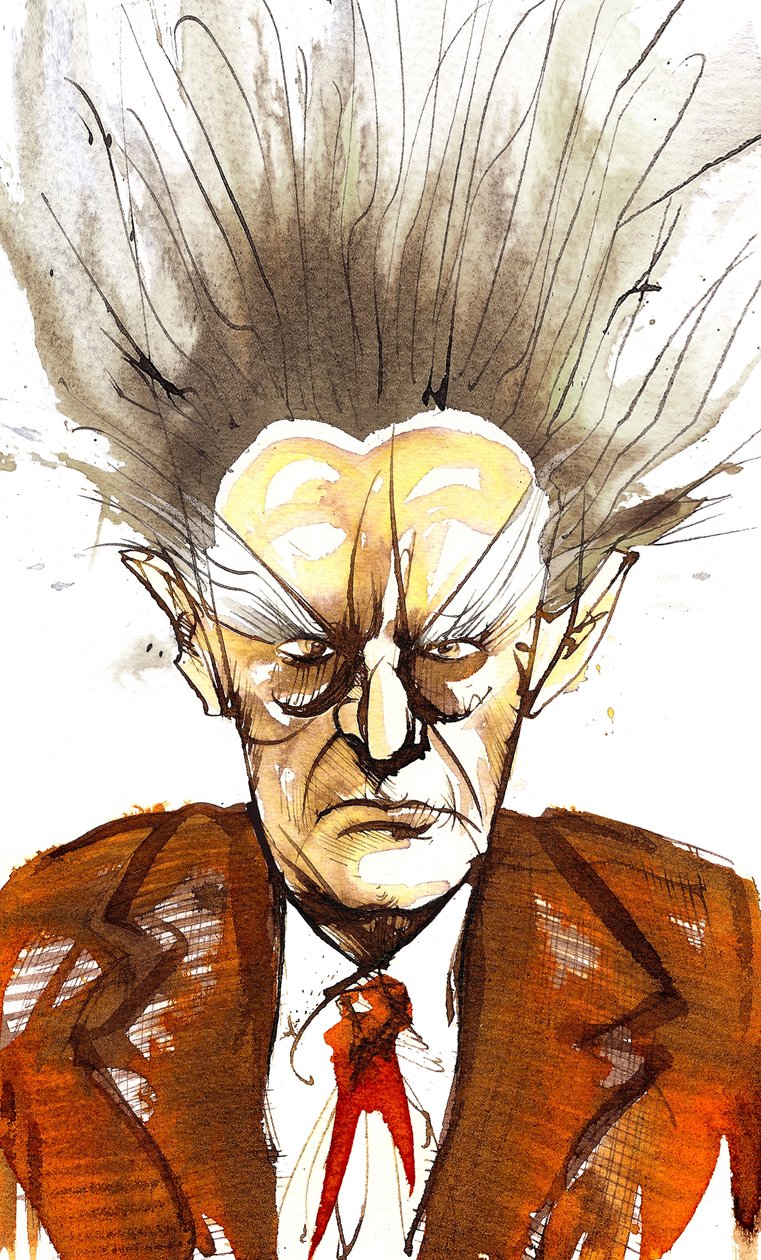 Edgard Varèse, amerikansk kompositör av franskt ursprung (1883-1965); karikatyr av Neale Osborne