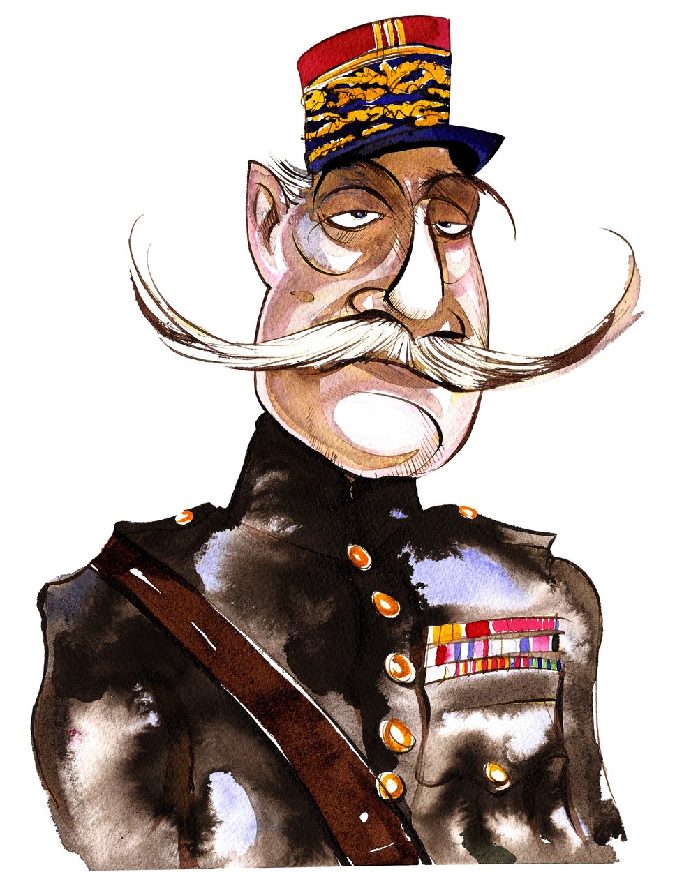 Ferdinand Foch -Fransk Marshall (1851-1929); färgkarikatyr av Neale Osborne