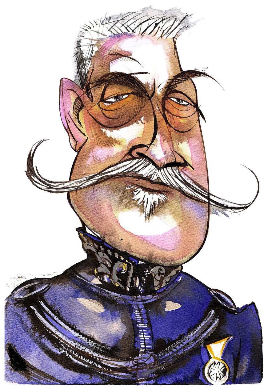 Ferdinand Foch-French Marshall (1851-1929); färgkarikatyr av Neale Osborne