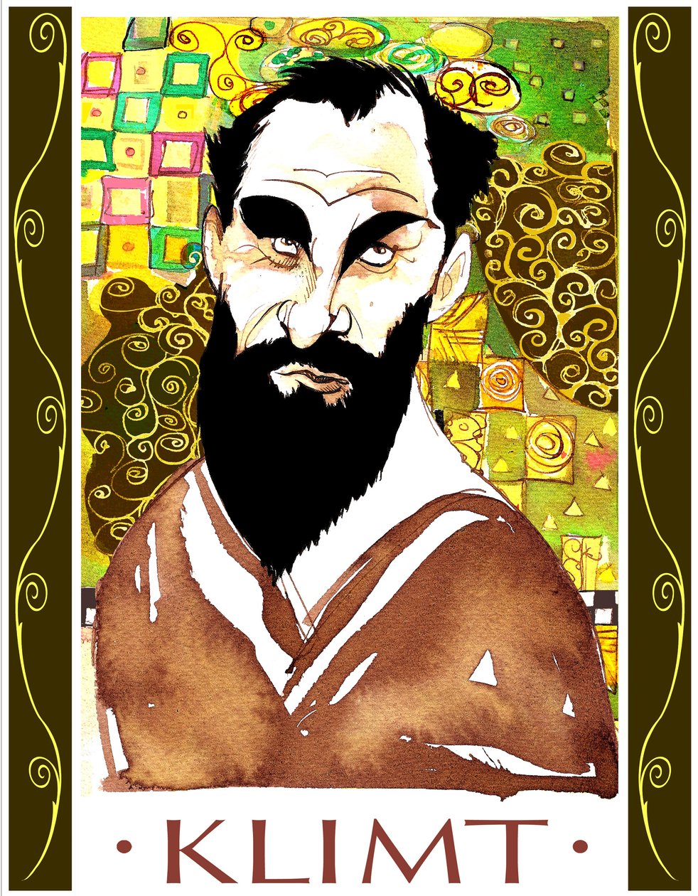 Gustav Klimt - färgkarikatyr av Neale Osborne