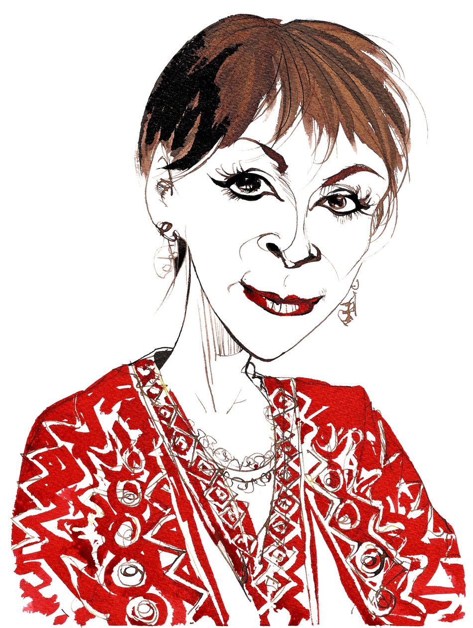 Isabel Allende, chilensk-amerikansk magi-realistisk författare mest känd för sina romaner Andarnas hus (1982) och Odjurens stad (2002); karikatyr av Neale Osborne