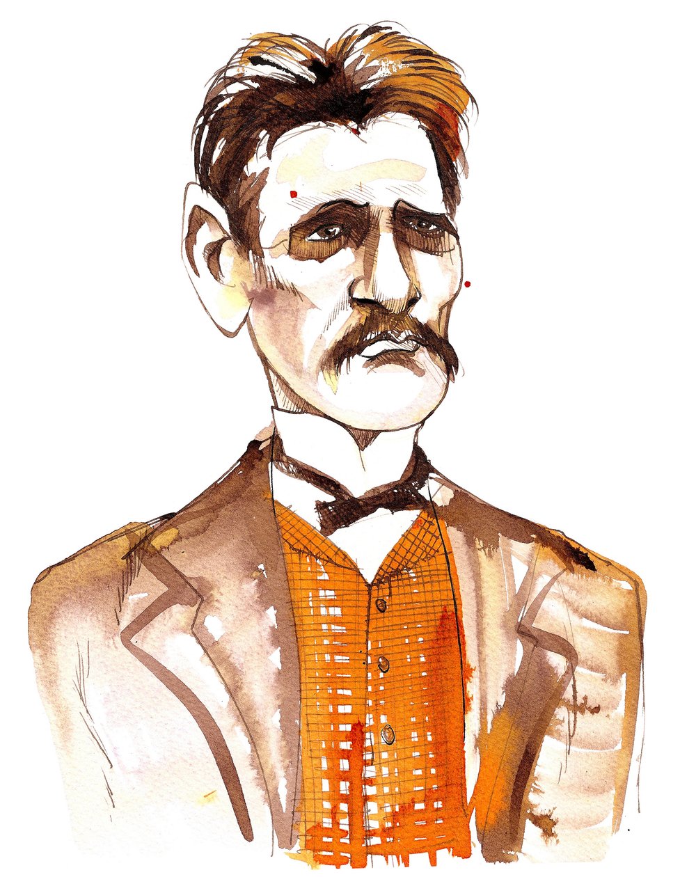 Jean Sibelius, karikerad som yngre av Neale Osborne