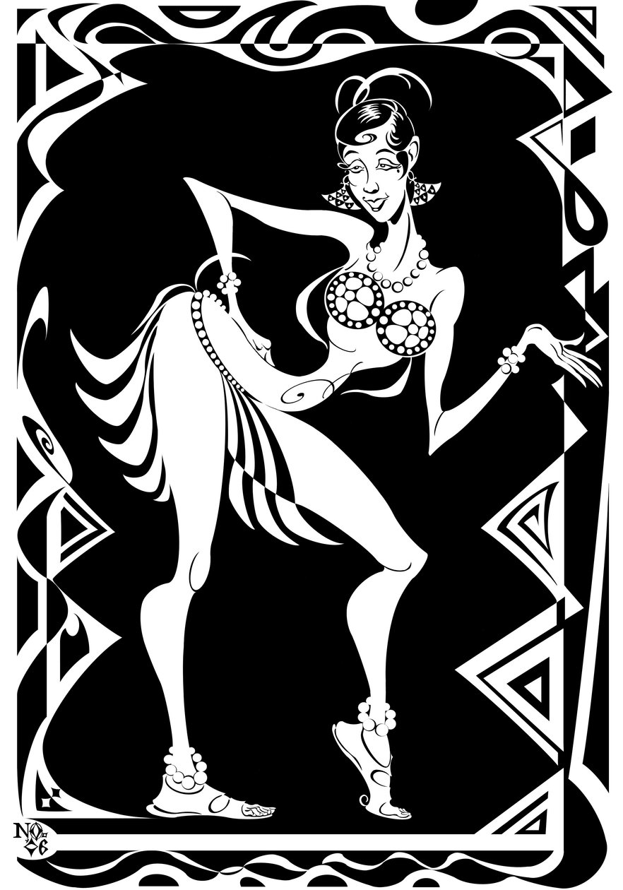 Josephine Baker, amerikansk dansare och sångerska (1906-75), bw karikatyr med sicksackkant, 2006 av Neale Osborne av Neale Osborne