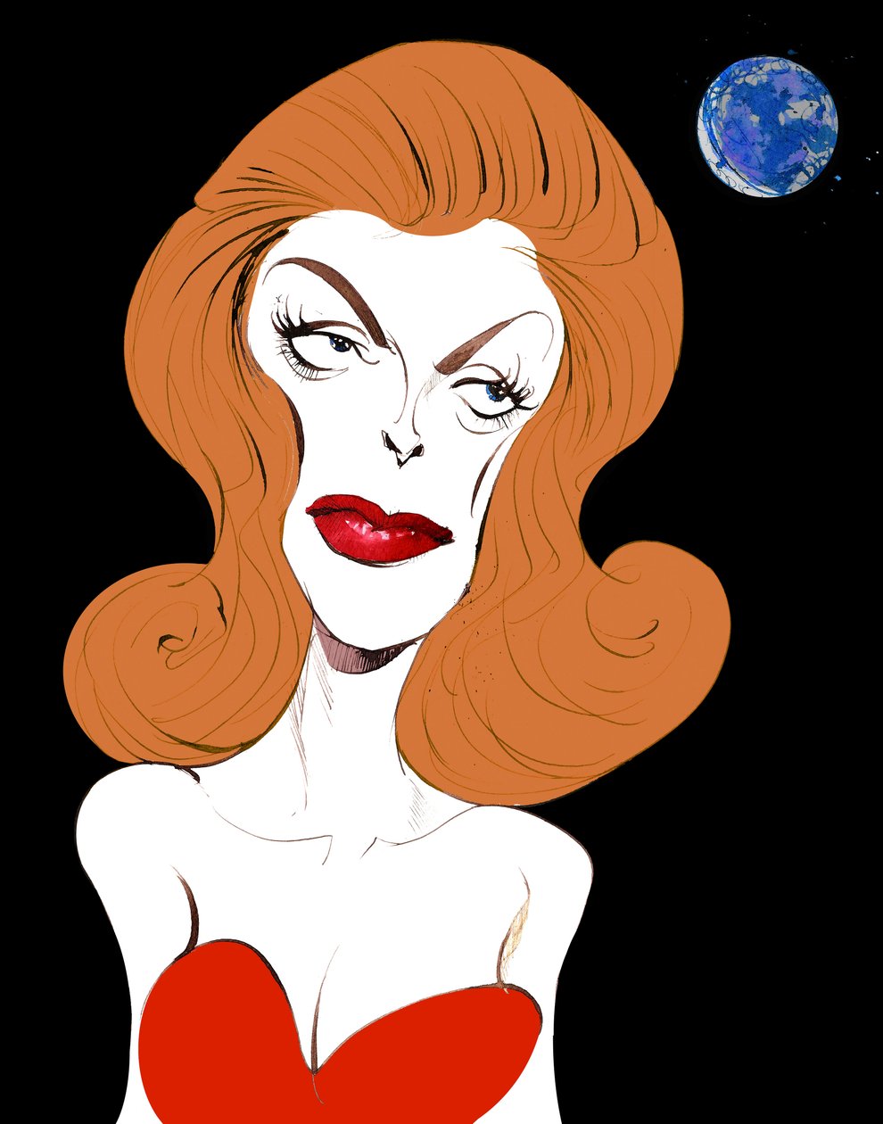 Julie London Amerikansk sångerska och skådespelerska (1926-2000); karikatyr i färg, 2015 av Neale Osborne