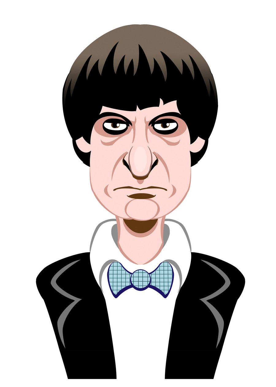 Patrick Troughton som Doctor Who - karikatyr av Neale Osborne
