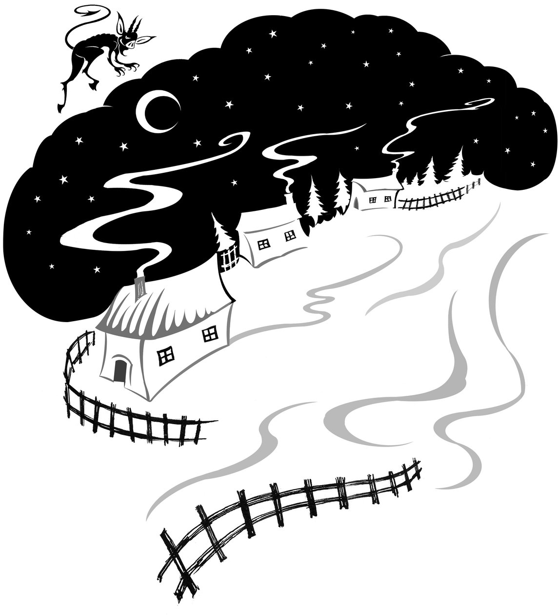 Snowswept Village, 2022 (Ink And Digital) av Neale Osborne