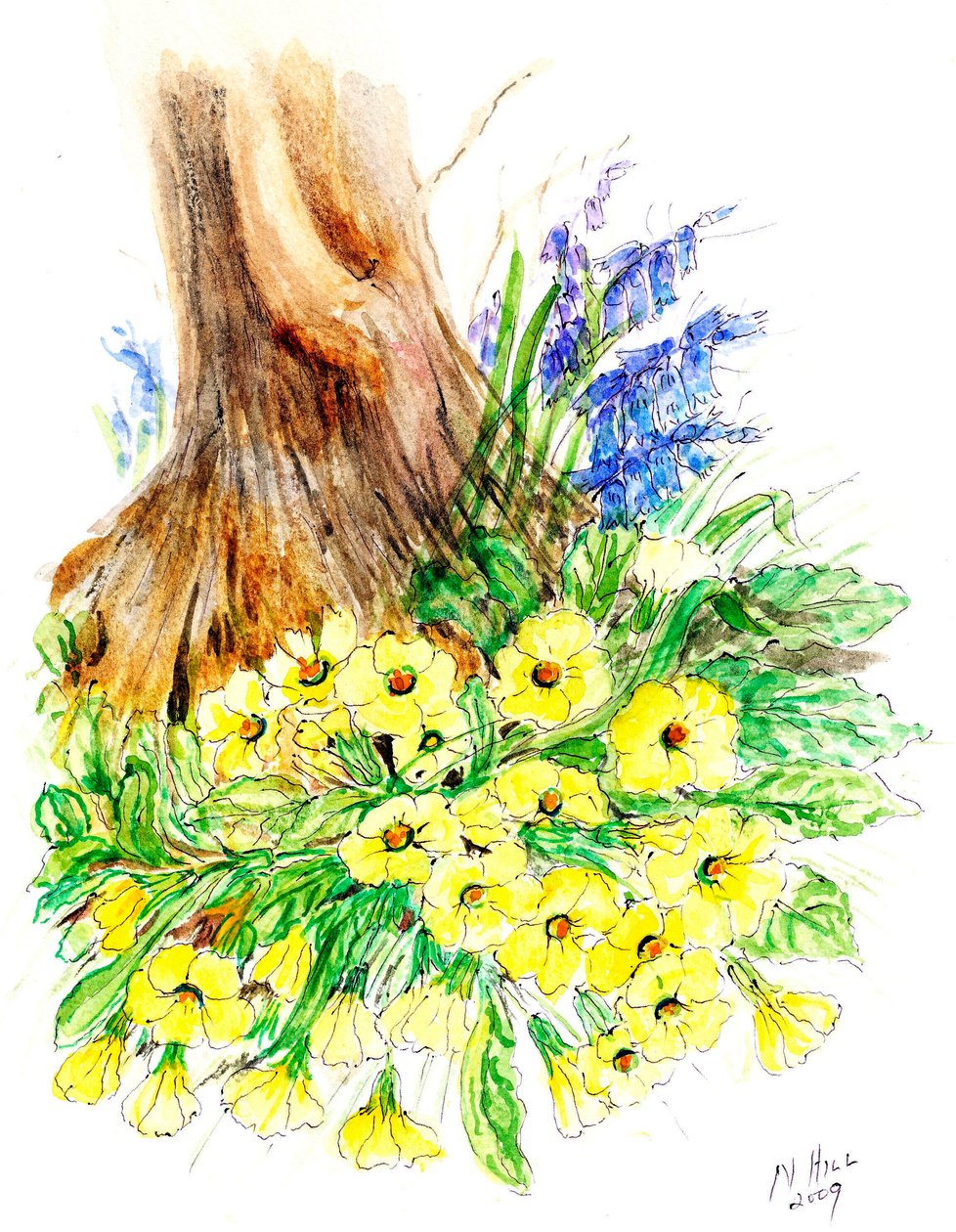 Spring Woodland (wc på papper) av Nell Hill