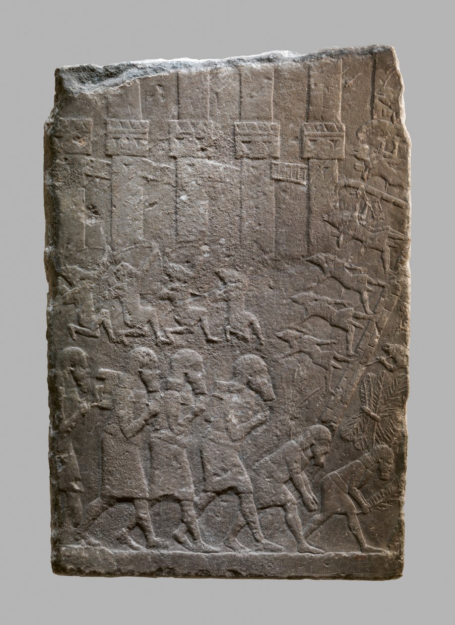Slagsplats där assyrier stormar ett citadell, ca 704–681 f.Kr. (gipsalabast) av Neo Assyrian