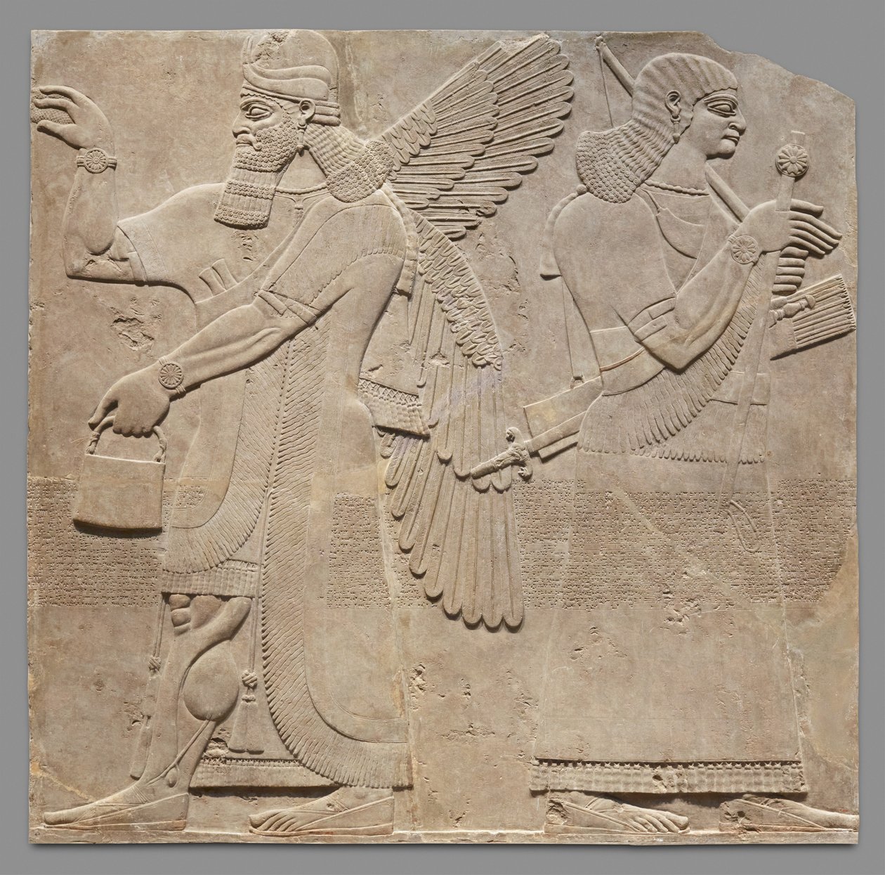Reliefpanel av förmyndare och eunuck, c.883-59 f.Kr. (gipsalabast) av Neo Assyrian
