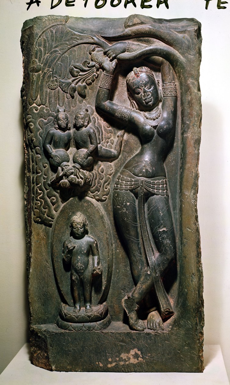 Drottning Maya föder den framtida Buddha (kalksten) av Nepalese School