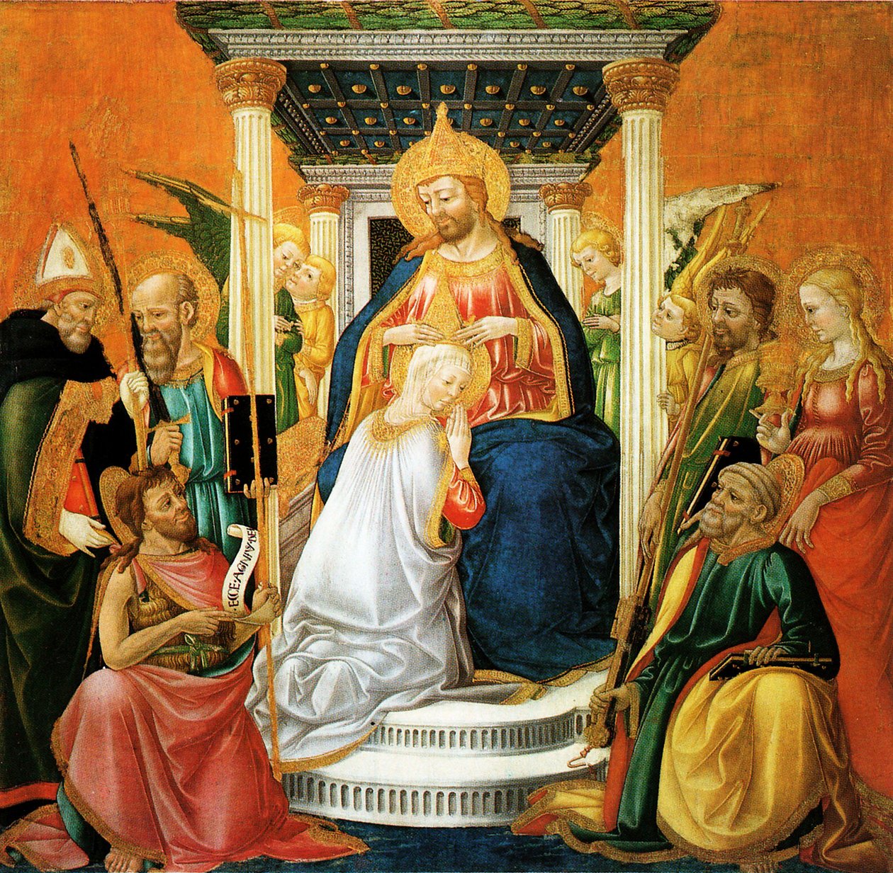 Incoronazione della Vergine, tempera su tavola datata 1476 e 1481, opera di Neri di Bicci av Neri di Bicci  