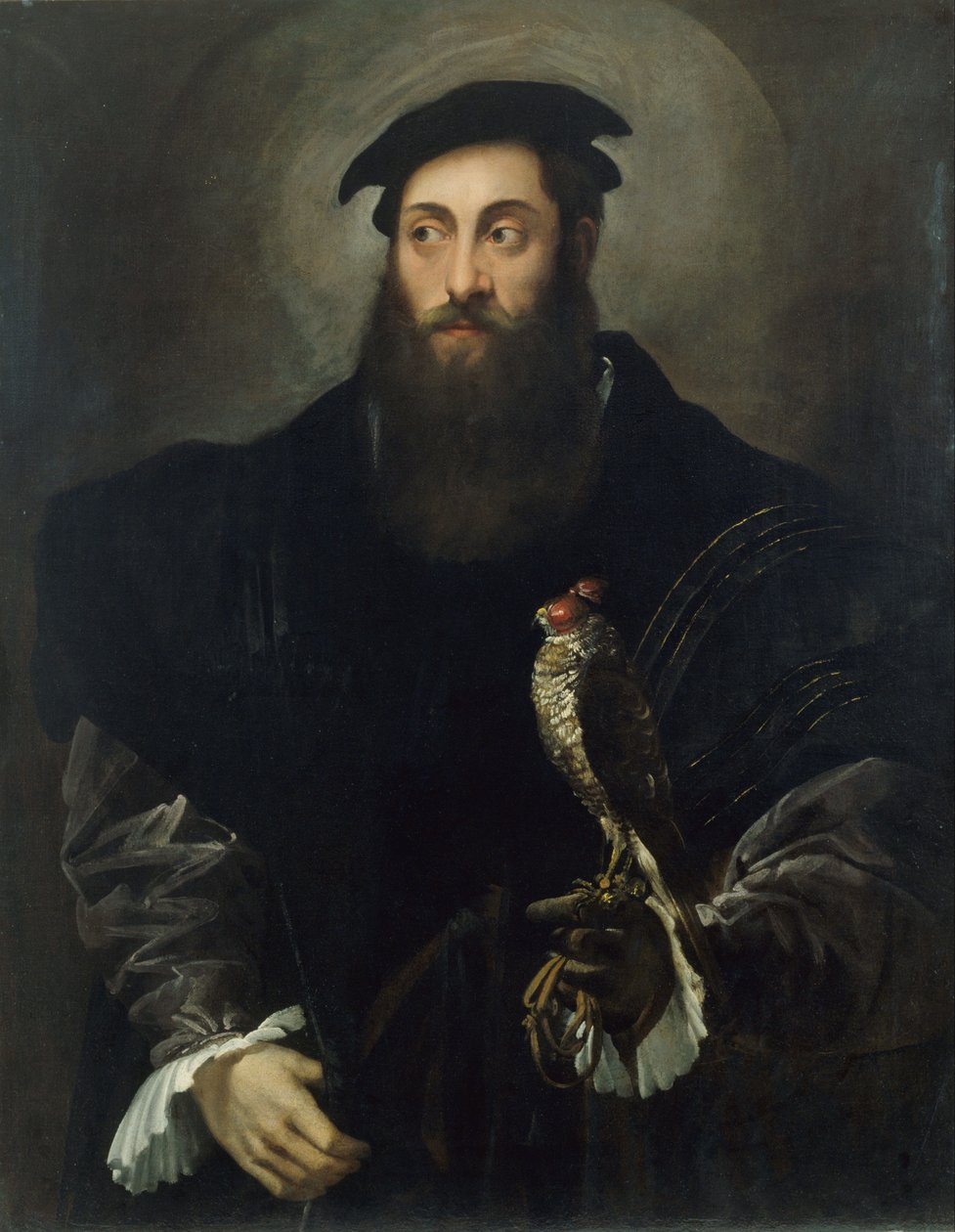Portrait of a gentleman with a falcon  av Niccolo dellAbbate
