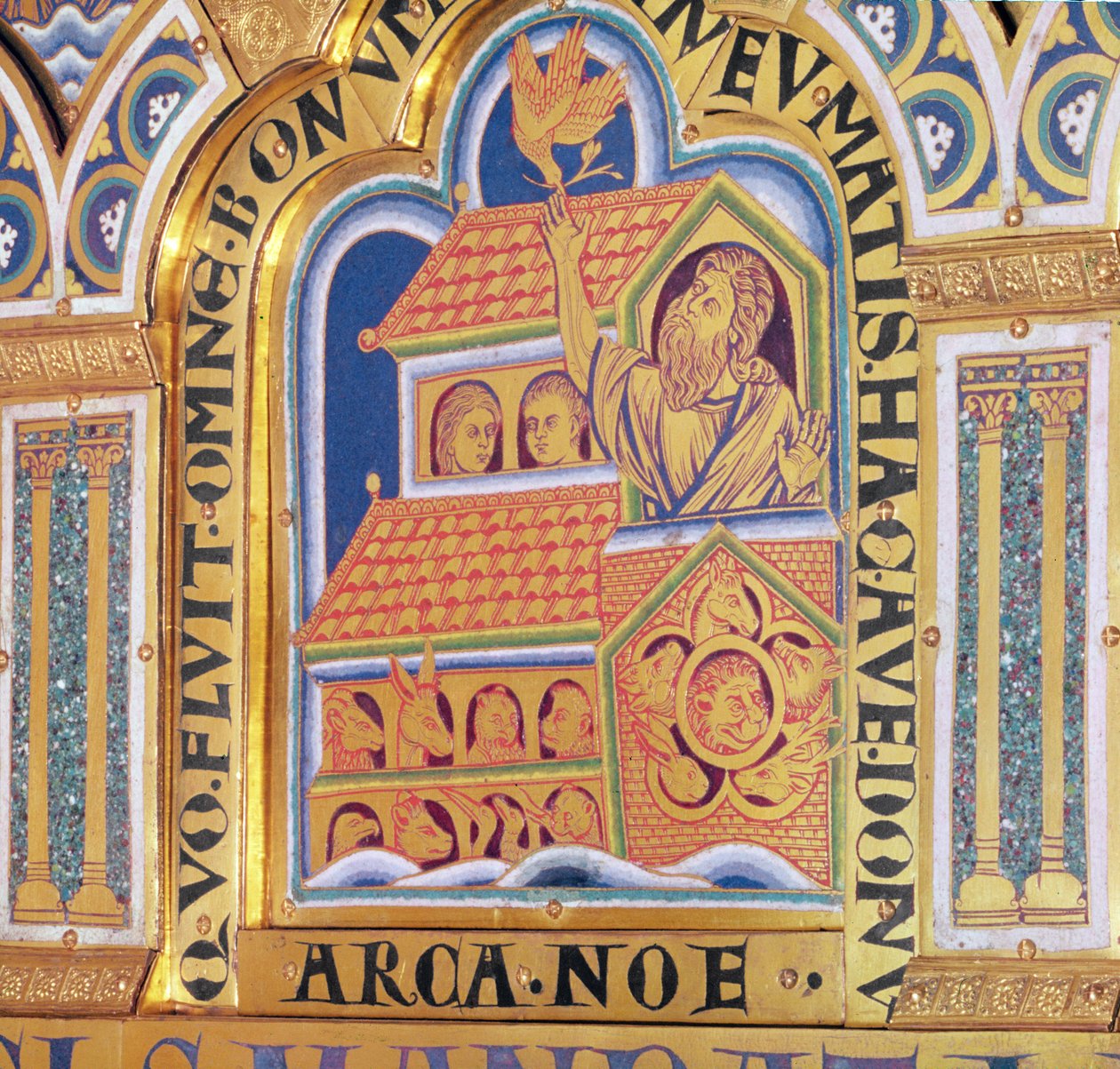 Noah and the Ark, detalj av en av de 51 panelerna på Verduner-altaret, 1181 (champleve-emaljarbete) av Nicholas of Verdun