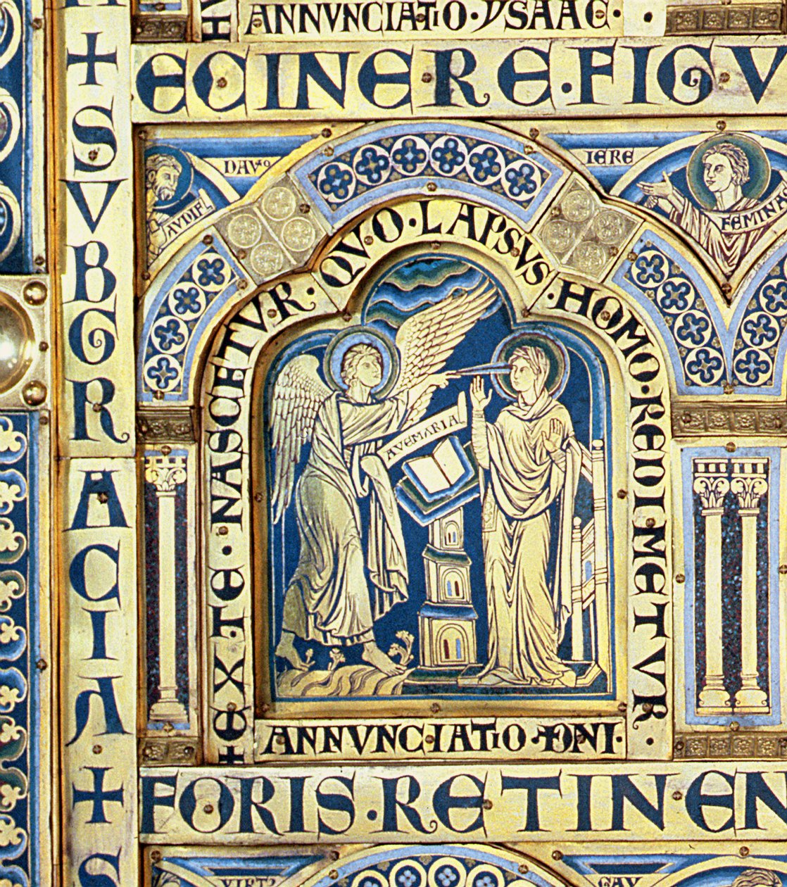 Verdunaltaret, med bibliska scener, 1181, mässingsemaljering, vänster panel, detalj av 146819 av Nicholas of Verdun