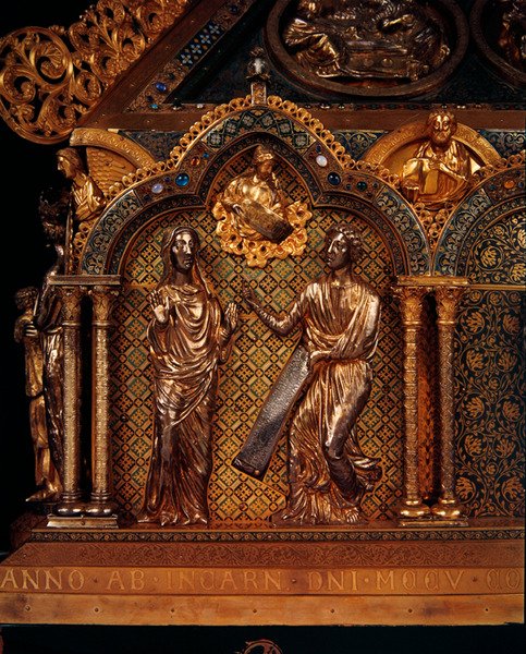 The Annunciation, 1205 (förgylld silver, förgylld koppar, emalj och filigran över trä) av Nicholas of Verdun