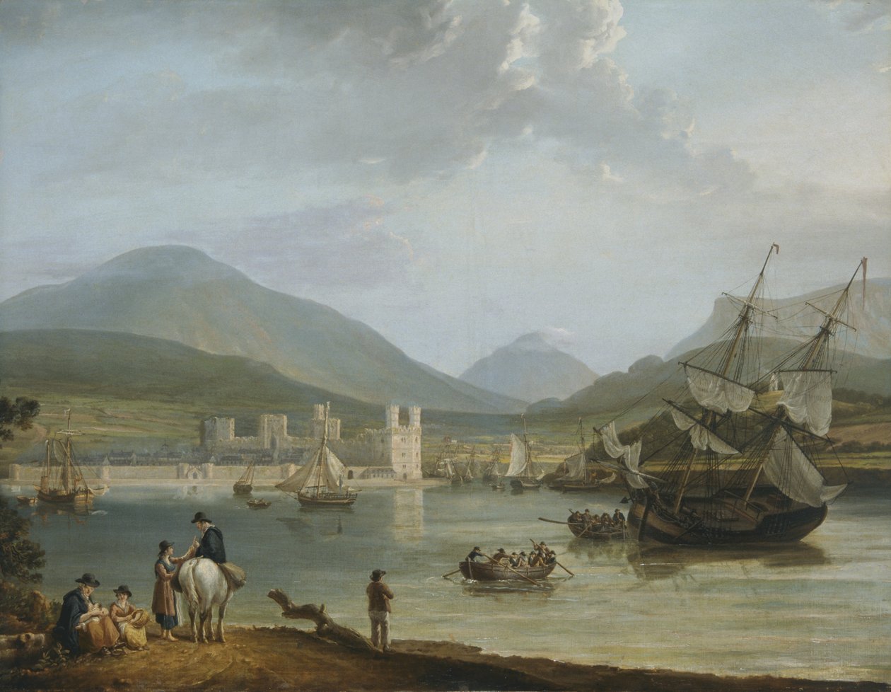 Caernarvon Castle and Bay (olja på duk) av Nicholas Pocock