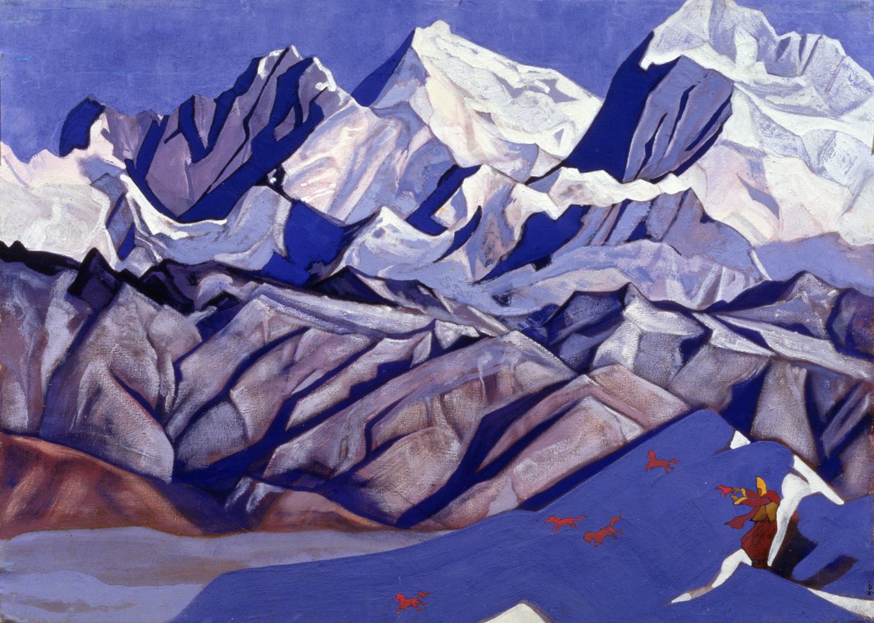 Röda hästar, 1925 av Nicholas Roerich