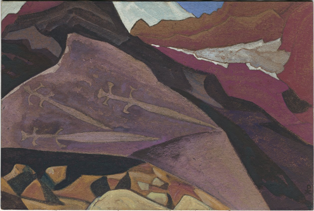 Three Glaives, Images on Rock, Lahul, 1936 av Nicholas Roerich