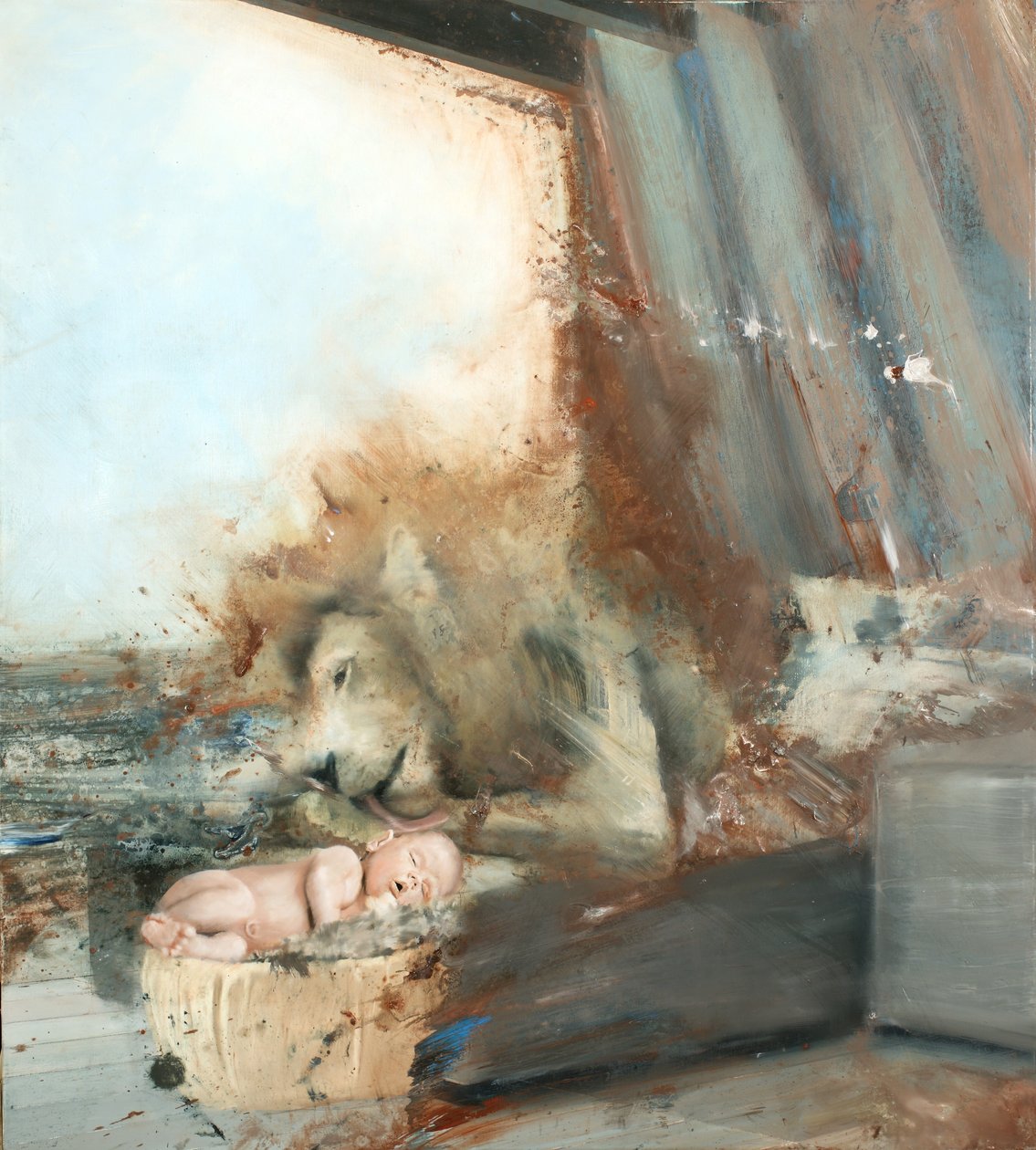 Lejon med barn, 2015 (olja på duk) av Nicola Pucci