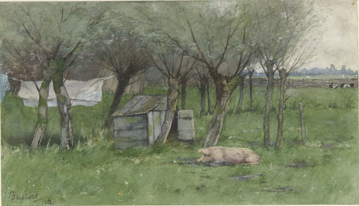 Gårdsgård med liggande gris av Nicolaas Bastert