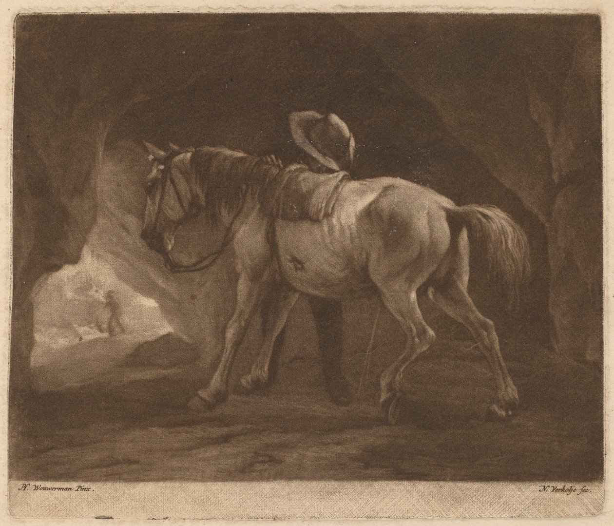 Den Pissande Hästen av Nicolaas Verkolje after Philips Wouwerman