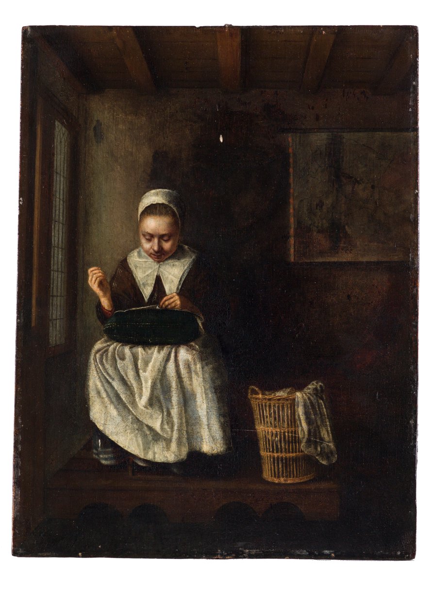 En flicka som syr av Nicolaes Maes