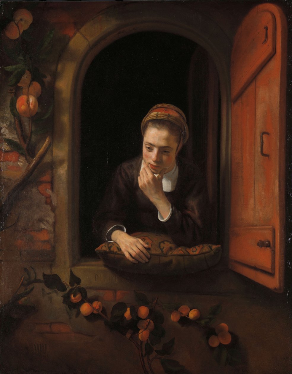 Girl at a Window, känd som "Dagdrömmaren", 1650-60 av Nicolaes Maes