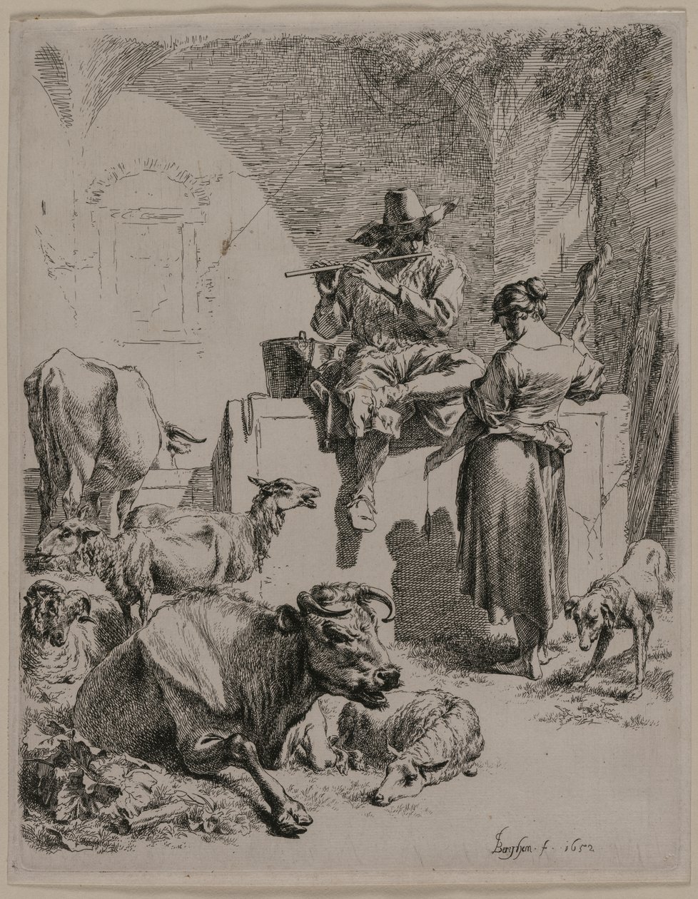 Piping Shepherd, 1652. av Nicolaes Pietersz. Berchem