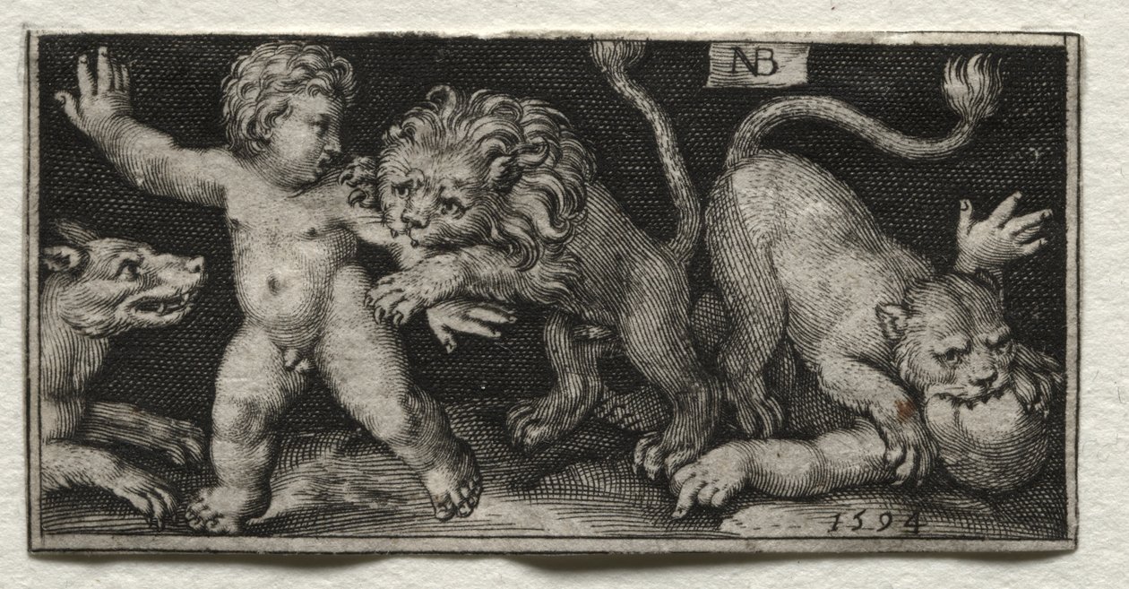 Lions attackerar barn av Nicolaes de Bruyn