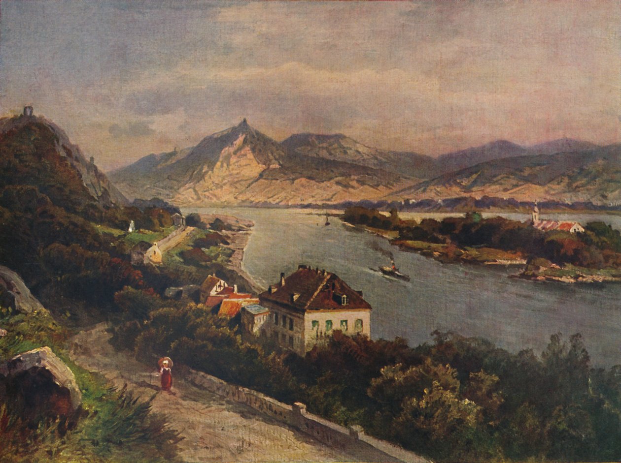 Rolandseck - ön Nonnenwerth och Siebeneberge, 1923. av Nicolai Astudin