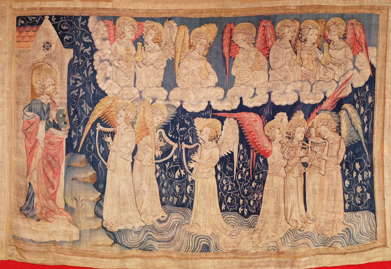 Sju änglar som bär sju flaskor, från Apocalypse Tapestry of Angers, 1373-87 (gobeläng) av Nicolas Bataille