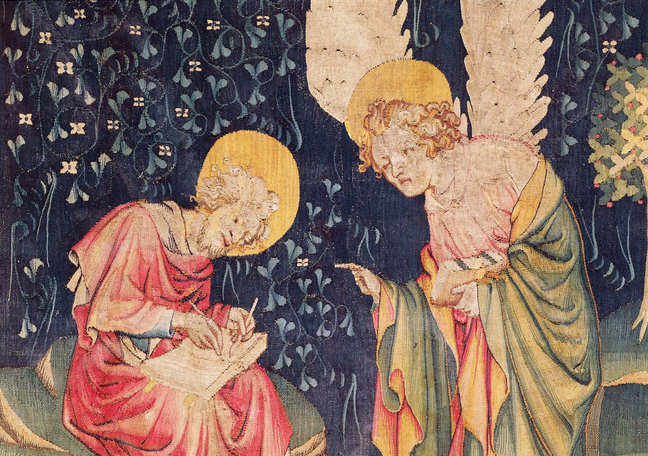 Johannes med en ängel, detalj av nr 70 från The Apocalypse of Angers, 1373-87 gobeläng av Nicolas Bataille