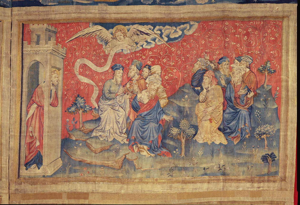 Ärkeängeln förutspår seger, från Apokalypsens gobeläng i Angers, 1373-87 (gobeläng) av Nicolas Bataille