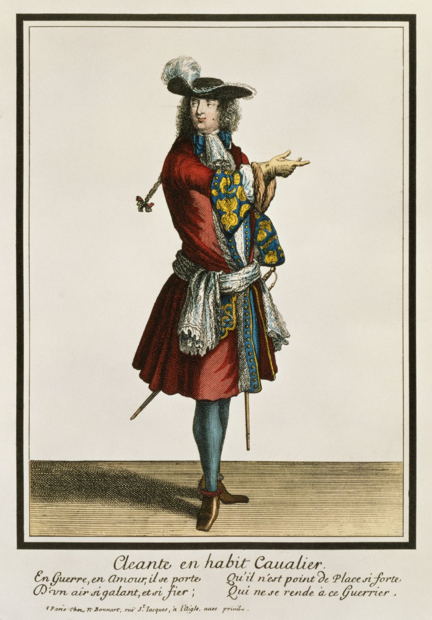Cleante Dressed as a Cavalier, modetallrik, c.1695 av Nicolas Bonnart
