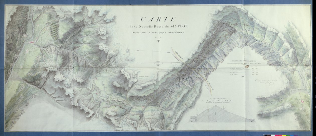 Karta över New Simplon Pass, 1803 (wc på papper) av Nicolas Ceard