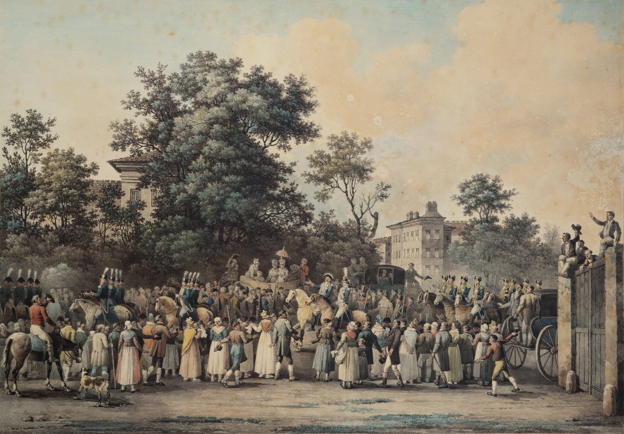 Louis-Antoine de France (1775-1844) Duc dAngouleme, vid Barriere de Vaugirard, 1814 (penna & bläck och wc på papper) av Nicolas Joseph Vergnaux