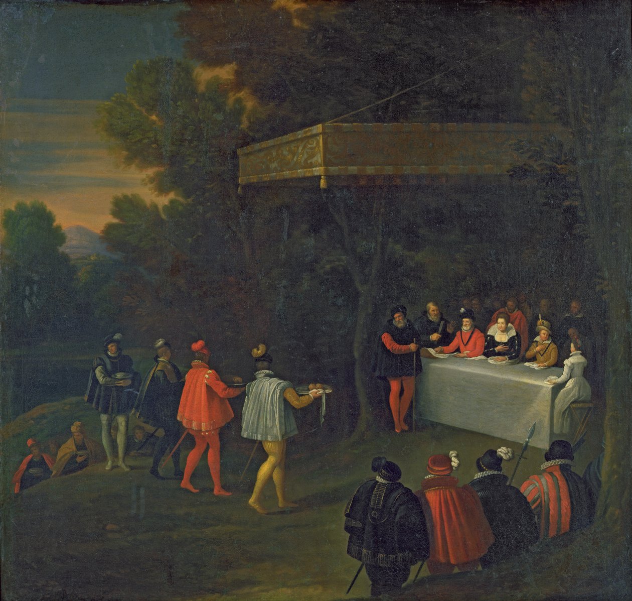 En måltid serverad till Henri IV (1553-1610), Marie de Medicis (1573-1642), Elisabeth de France (1602-44) och Dauphin Louis (1601-43) i skogen Fontainebleau, efter 1590 av Nicolas Labbe