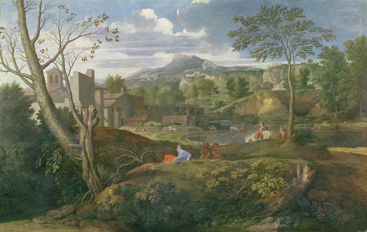Landskap med byggnader, 1648-51 av Nicolas Poussin