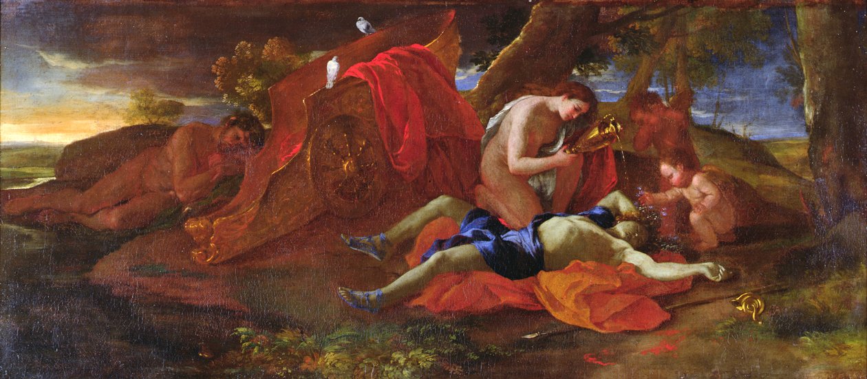 Venus gråter över Adonis, ca 1625 av Nicolas Poussin