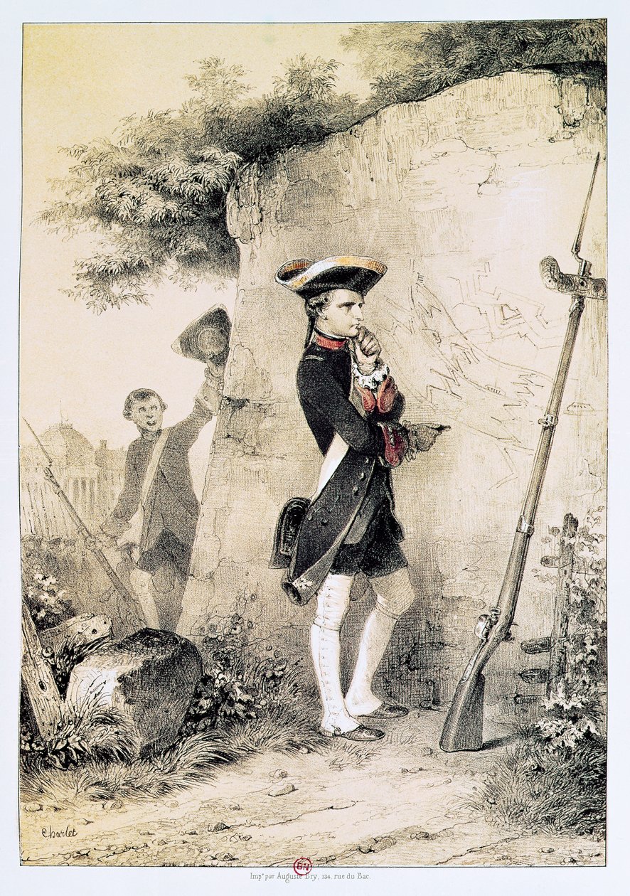 Napoleon I (1769-1821) vid militärskolan 1783, illustration från 
