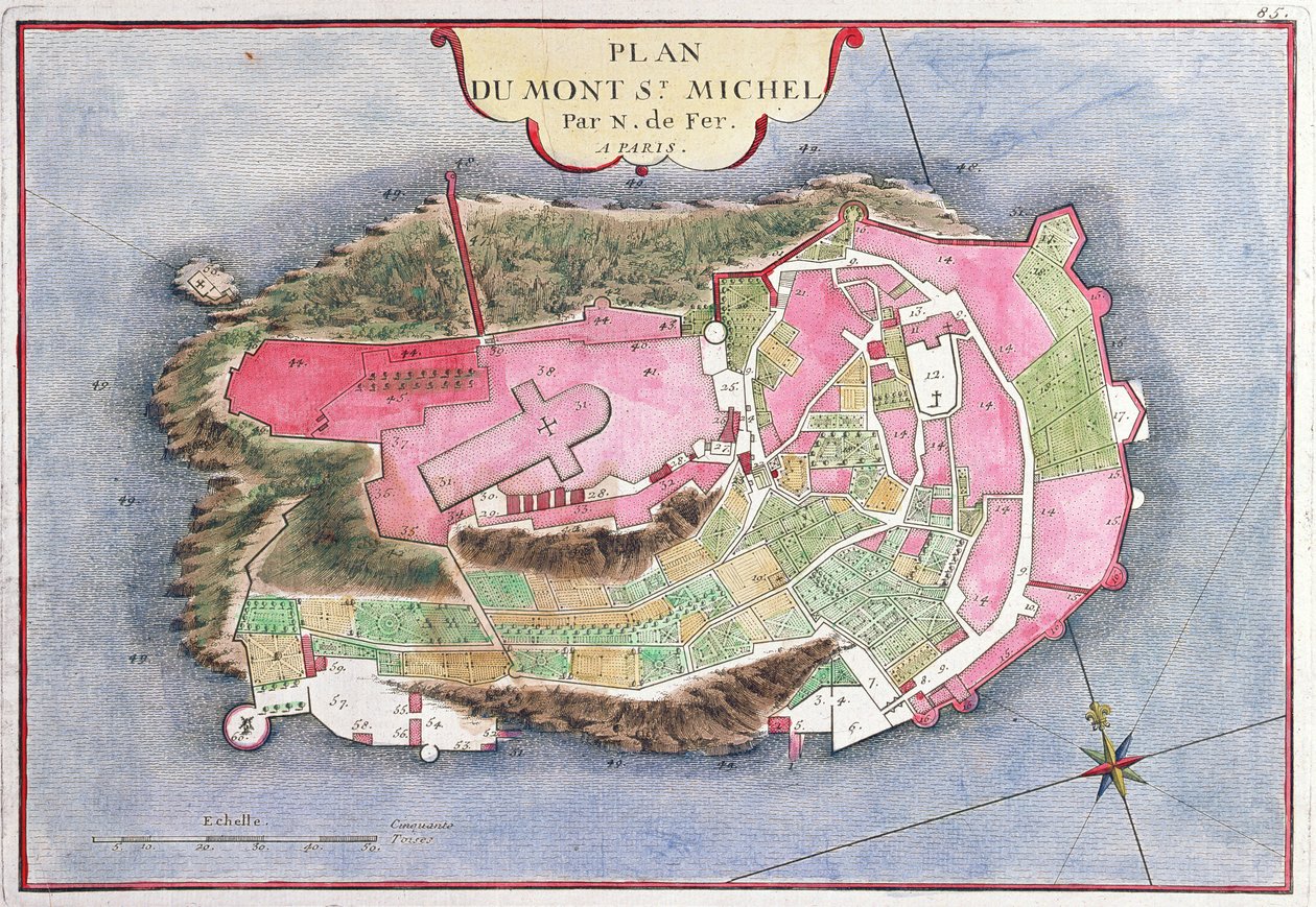 Plan över Mont Saint-Michel, 1703 av Nicolas de Fer