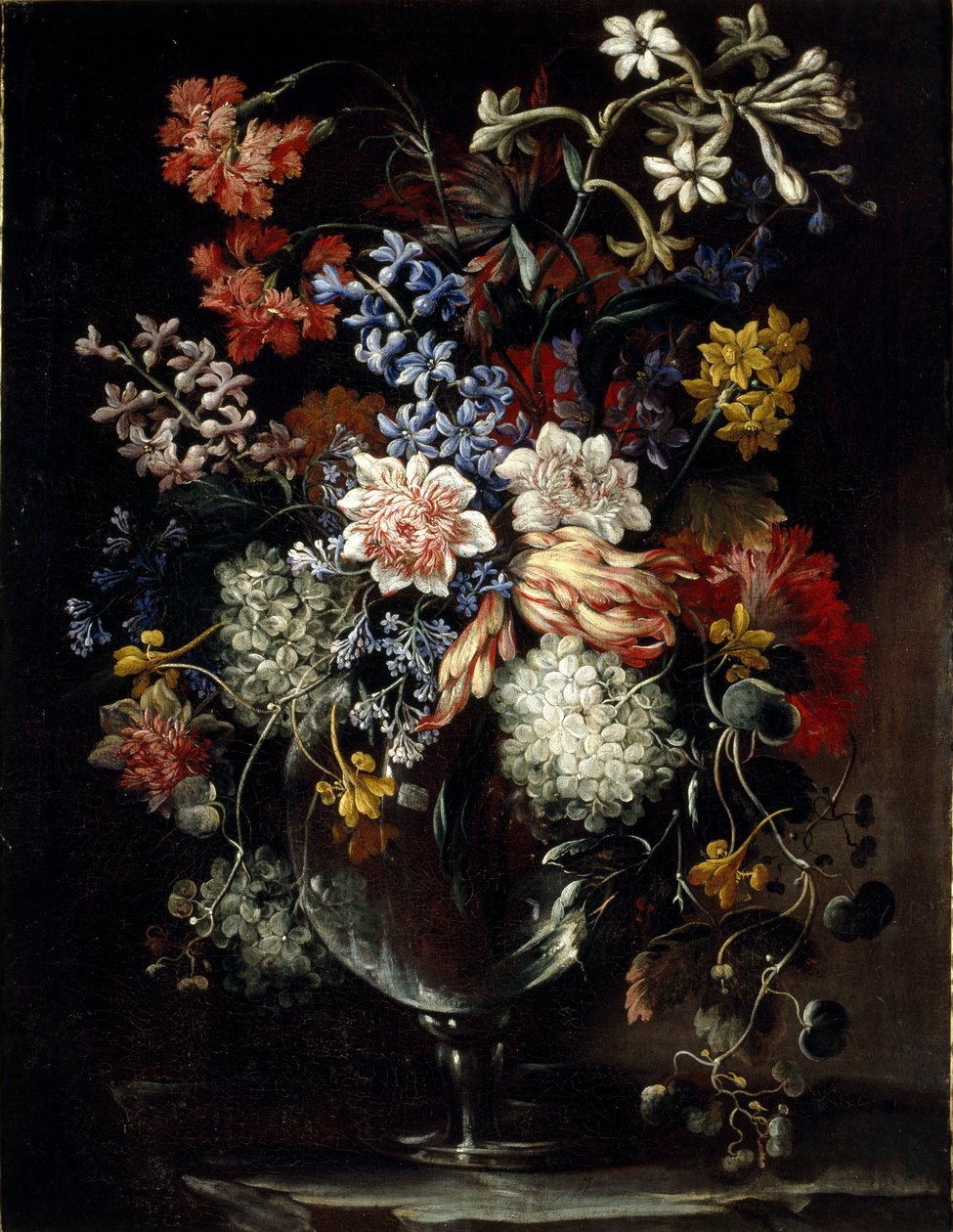 Blommor i en vas på en avsats av Nicolas Baudesson