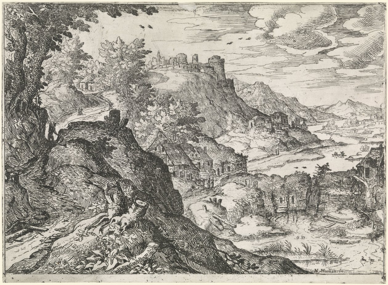 Bergslandskap med en vattenkvarn Bergslandskap (serietitel) av Nicolas Moillon