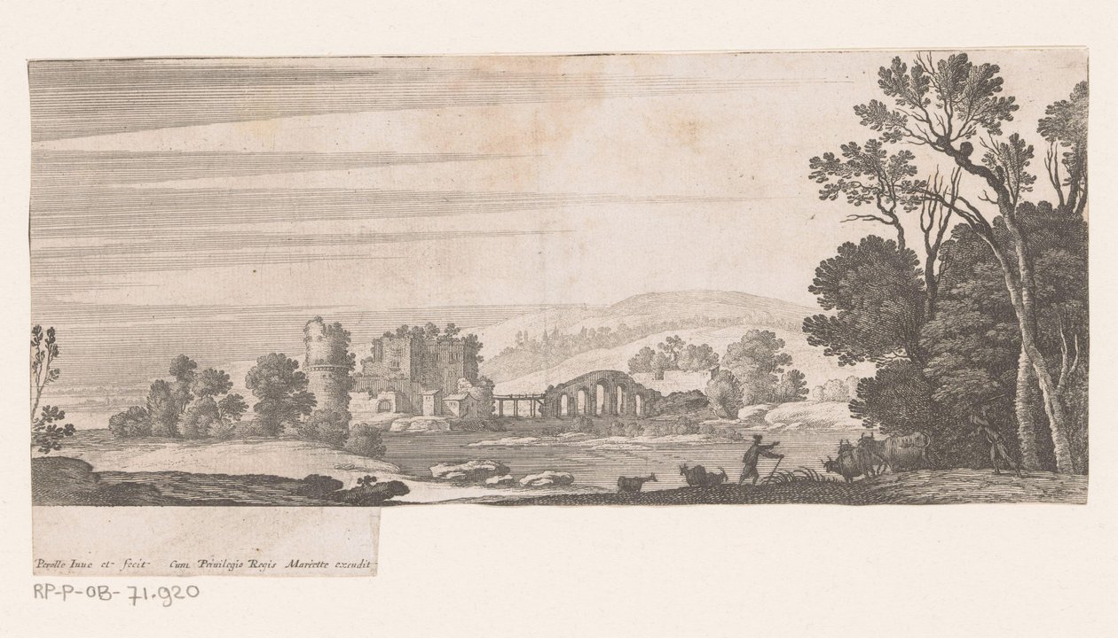 Flodlandskap med Five Arch Bridge av Nicolas Perelle