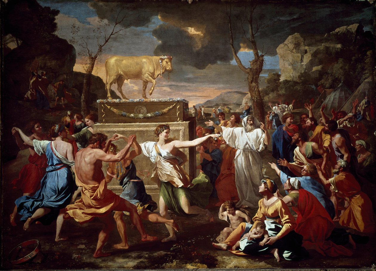 Tillbedjan av den gyllene kalven av Nicolas Poussin