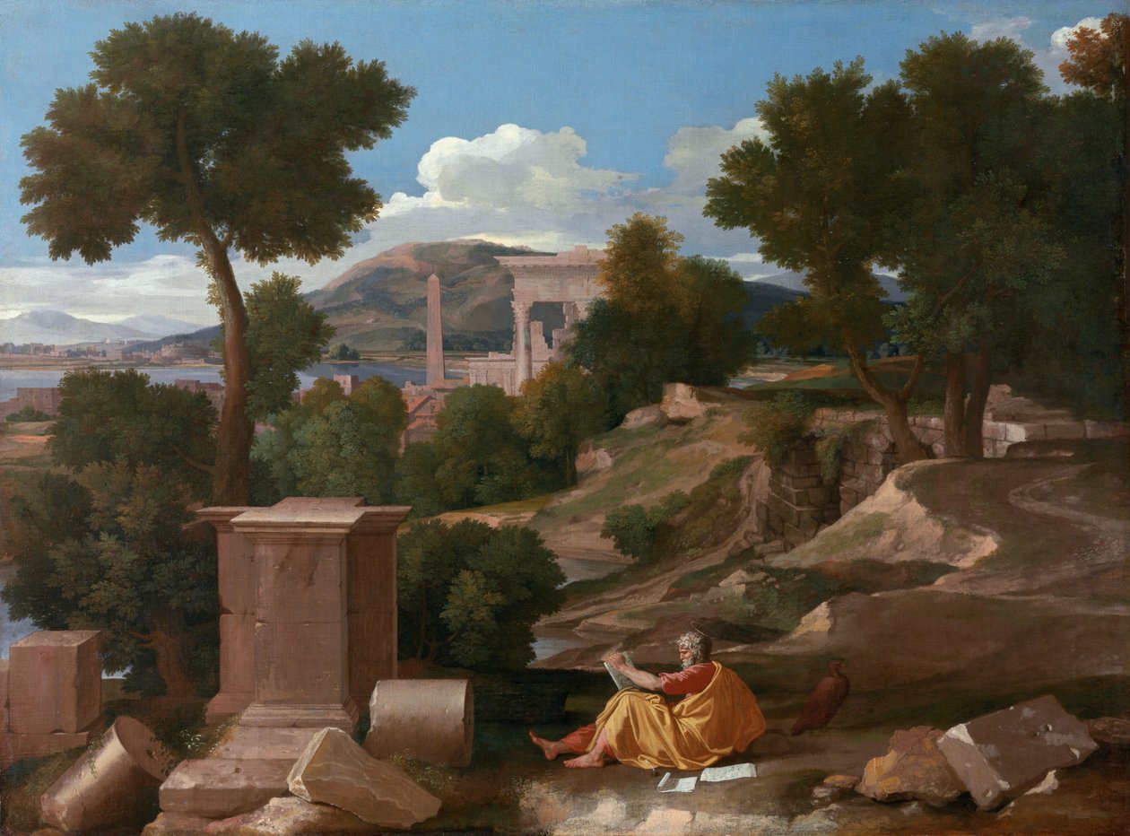 Landskap med Sankt Johannes på Patmos av Nicolas Poussin