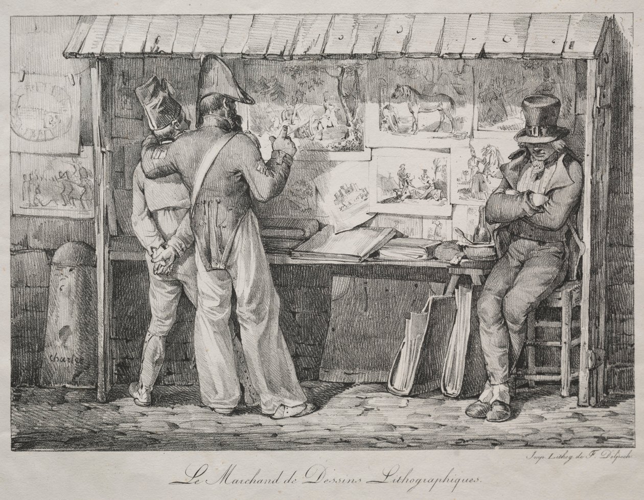 Litografihandlaren. av Nicolas Toussaint Charlet