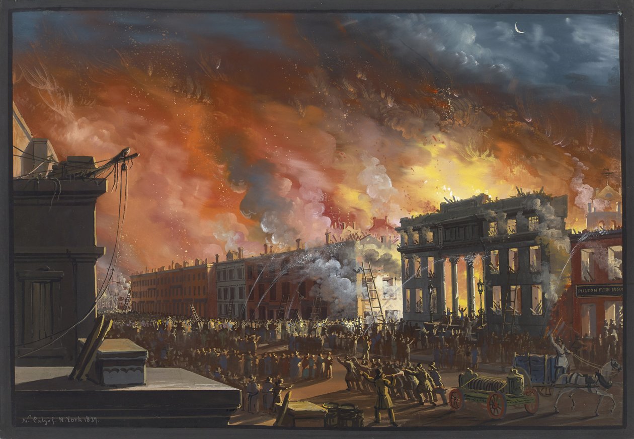 Utsikt över den stora branden i New York, 1835, 1837 av Nicolino Calyo