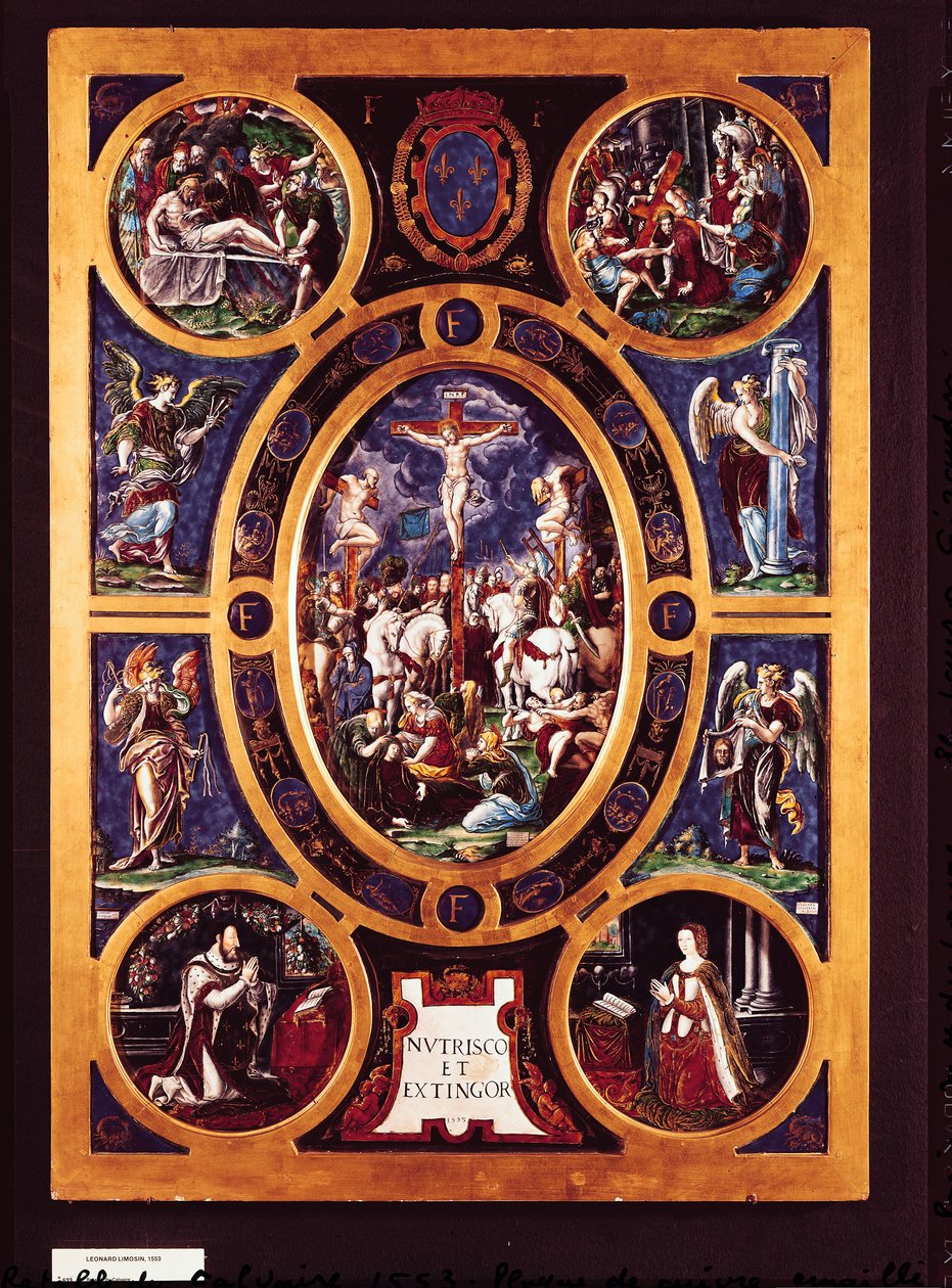 Altartavla i Sainte-Chapelle, föreställande korsfästelsen, emaljerad av Leonard Limosin (1505-76) 1553 (emaljerad mässing) av Nicolo dell Abate