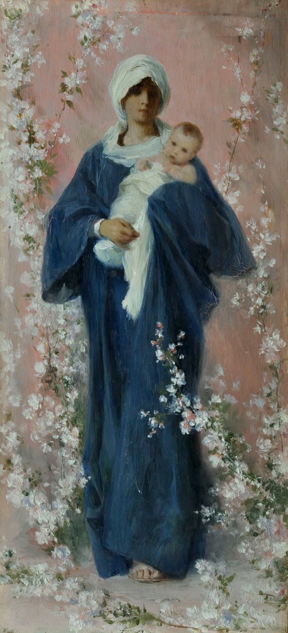Spring Madonna (olja på pannå) av Nicolo Barabino